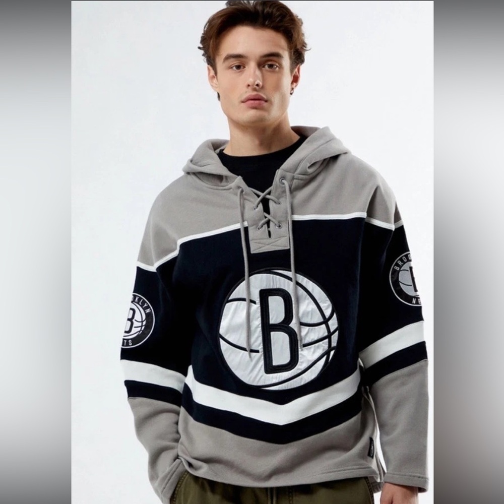New  '47 Brand NBA Brooklyn Nets Lacer Hoodie Jersey Sweatshirt Men’s Size XL